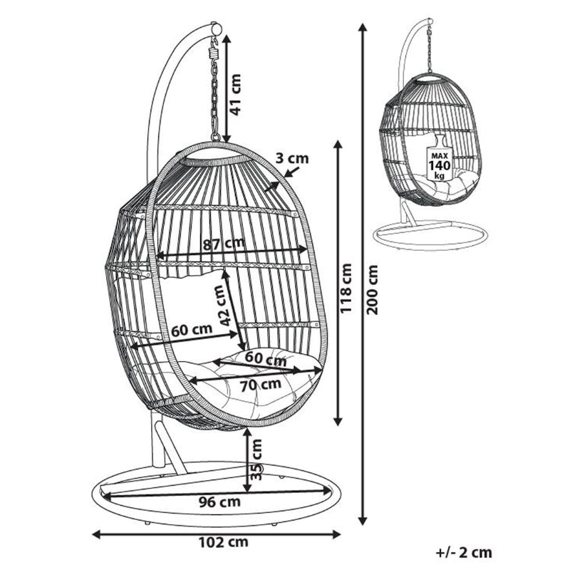 Klasyczny fotel wiszący ze stelażem – Antracytowy (miejski styl)