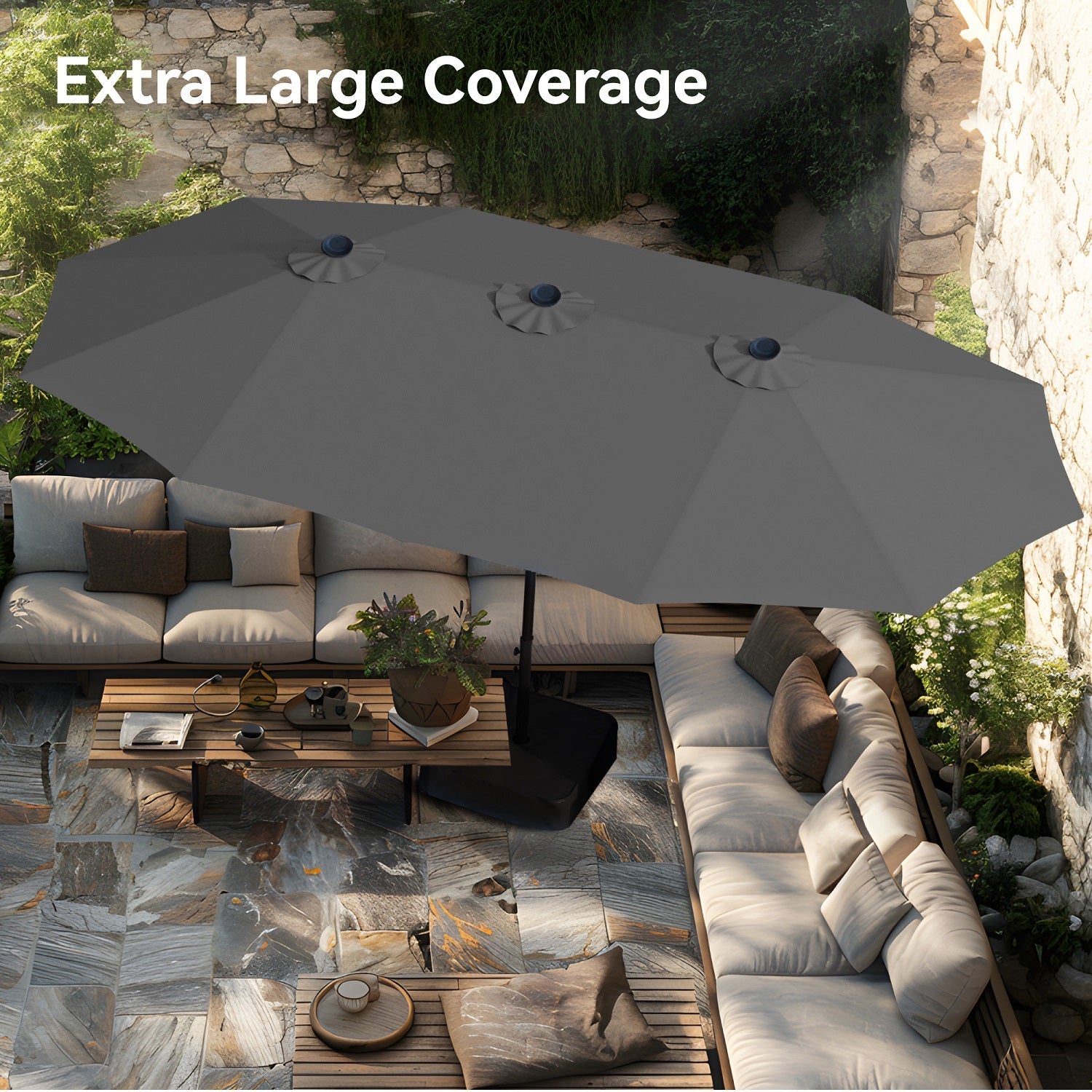 15ft Double-Sided Patio Extra Large Twin Umbrella with Base