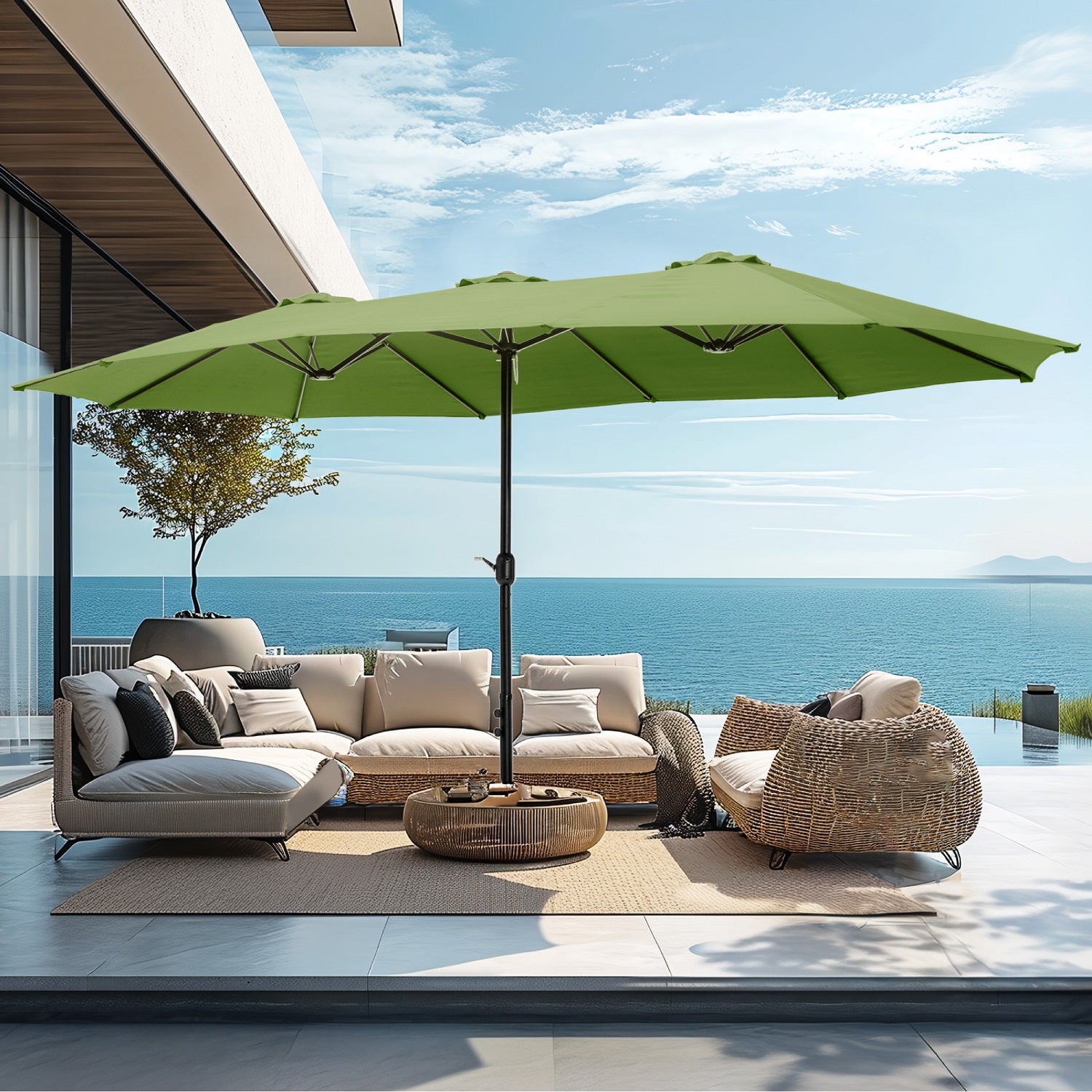 15ft Double-Sided Patio Extra Large Twin Umbrella with Base