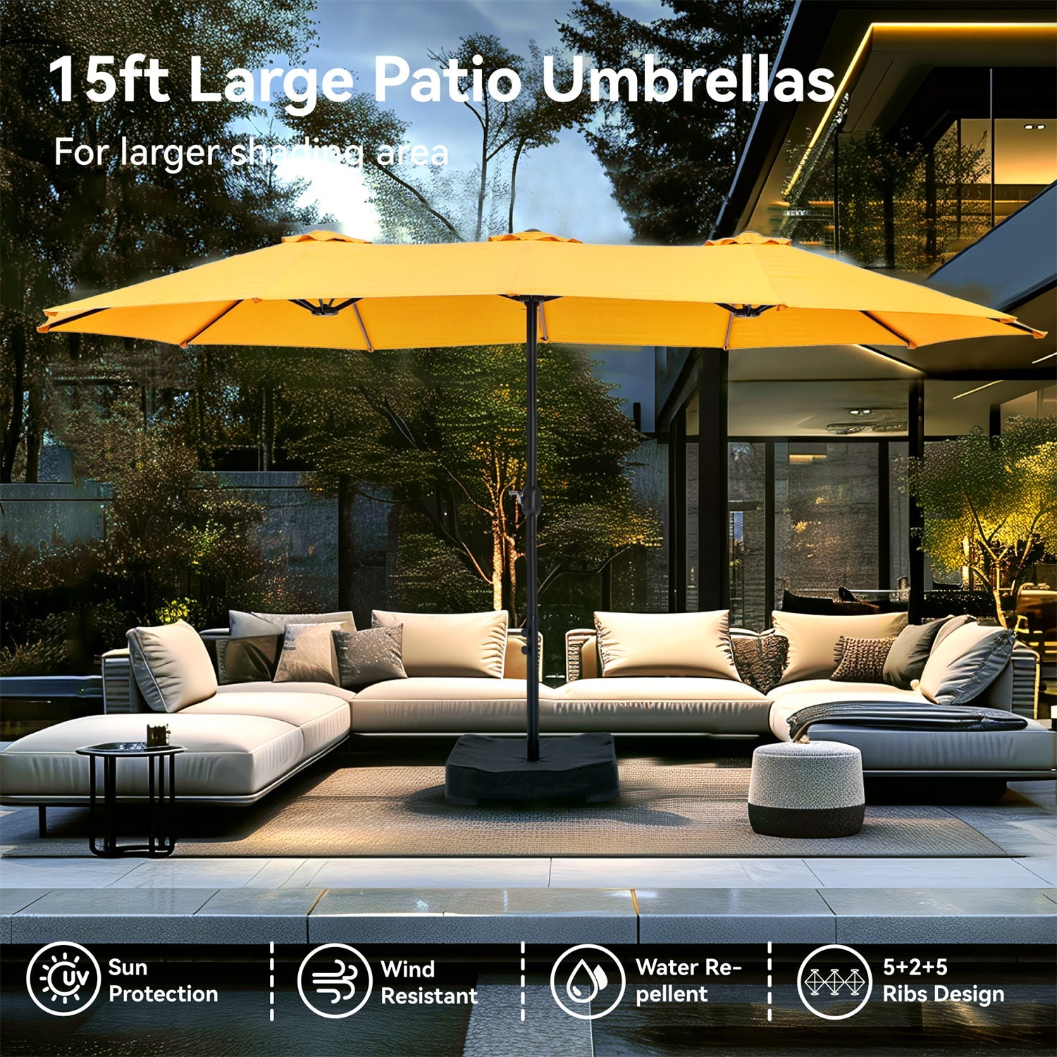 15ft Double-Sided Patio Extra Large Twin Umbrella with Base