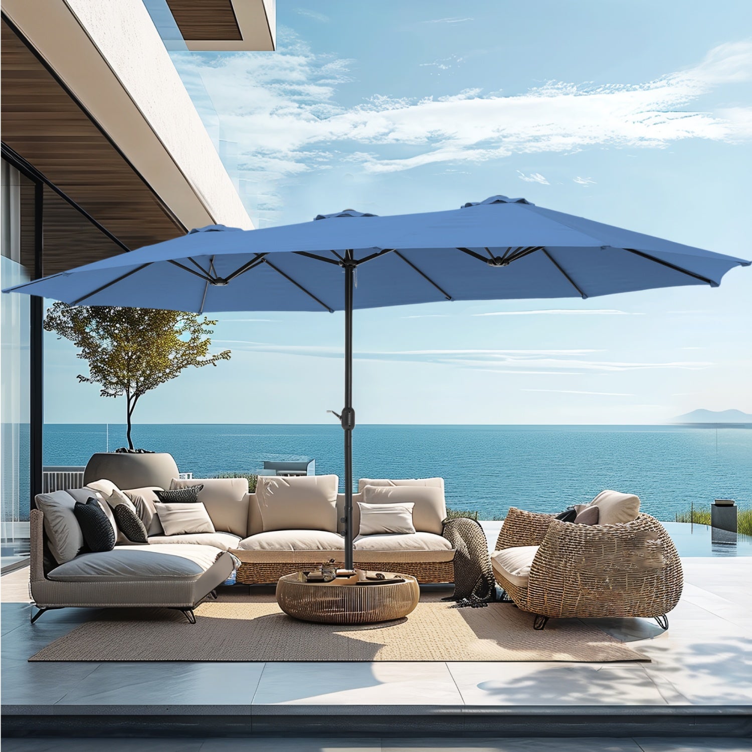 15ft Double-Sided Patio Extra Large Twin Umbrella with Base