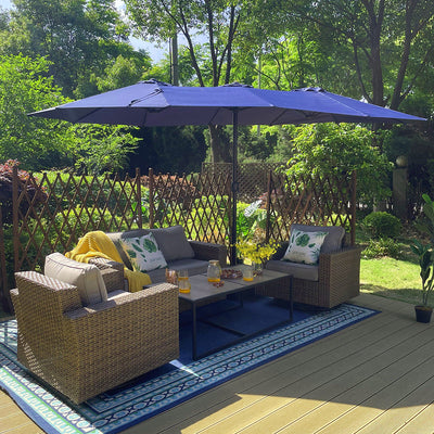 15ft Double-Sided Patio Extra Large Twin Umbrella with Base