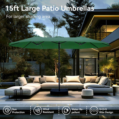 15ft Double-Sided Patio Extra Large Twin Umbrella with Base