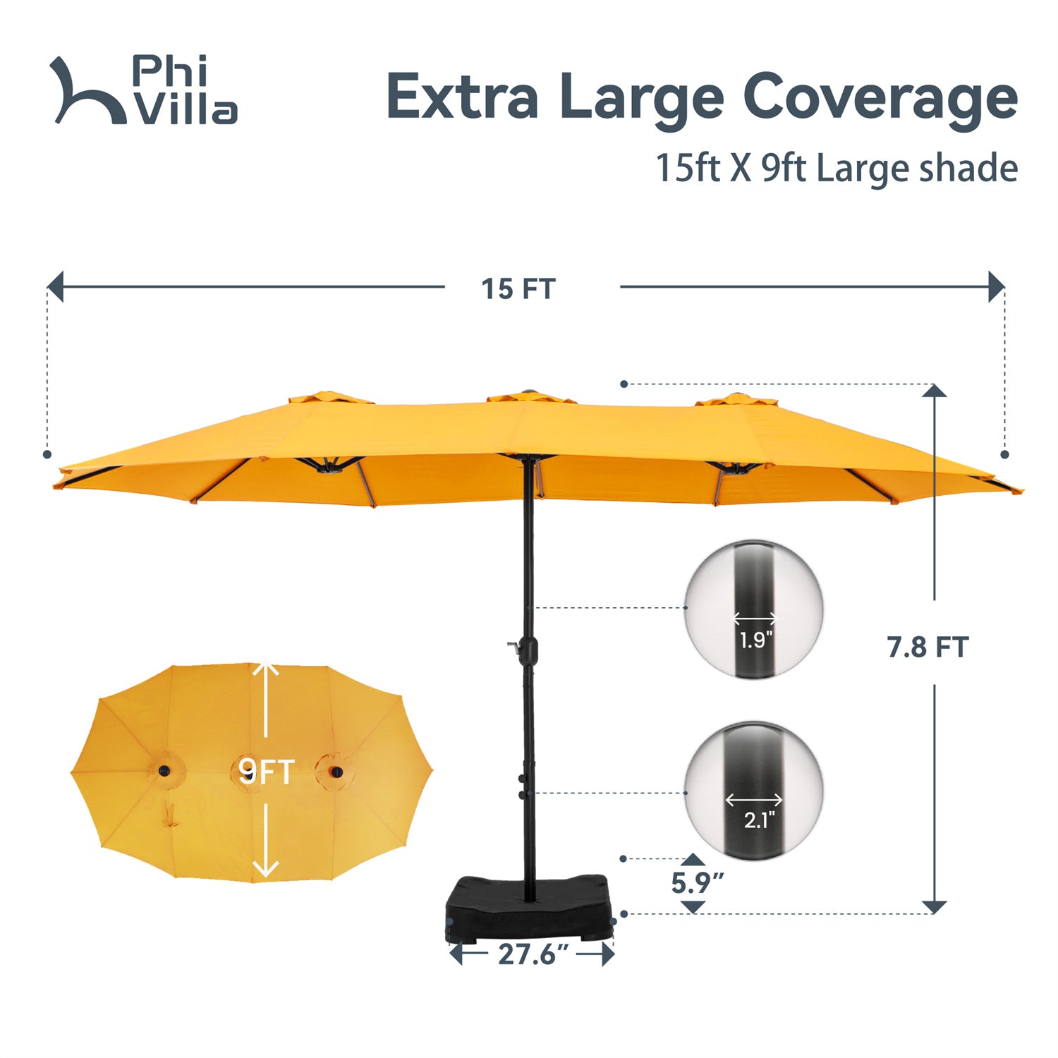 15ft Double-Sided Patio Extra Large Twin Umbrella with Base