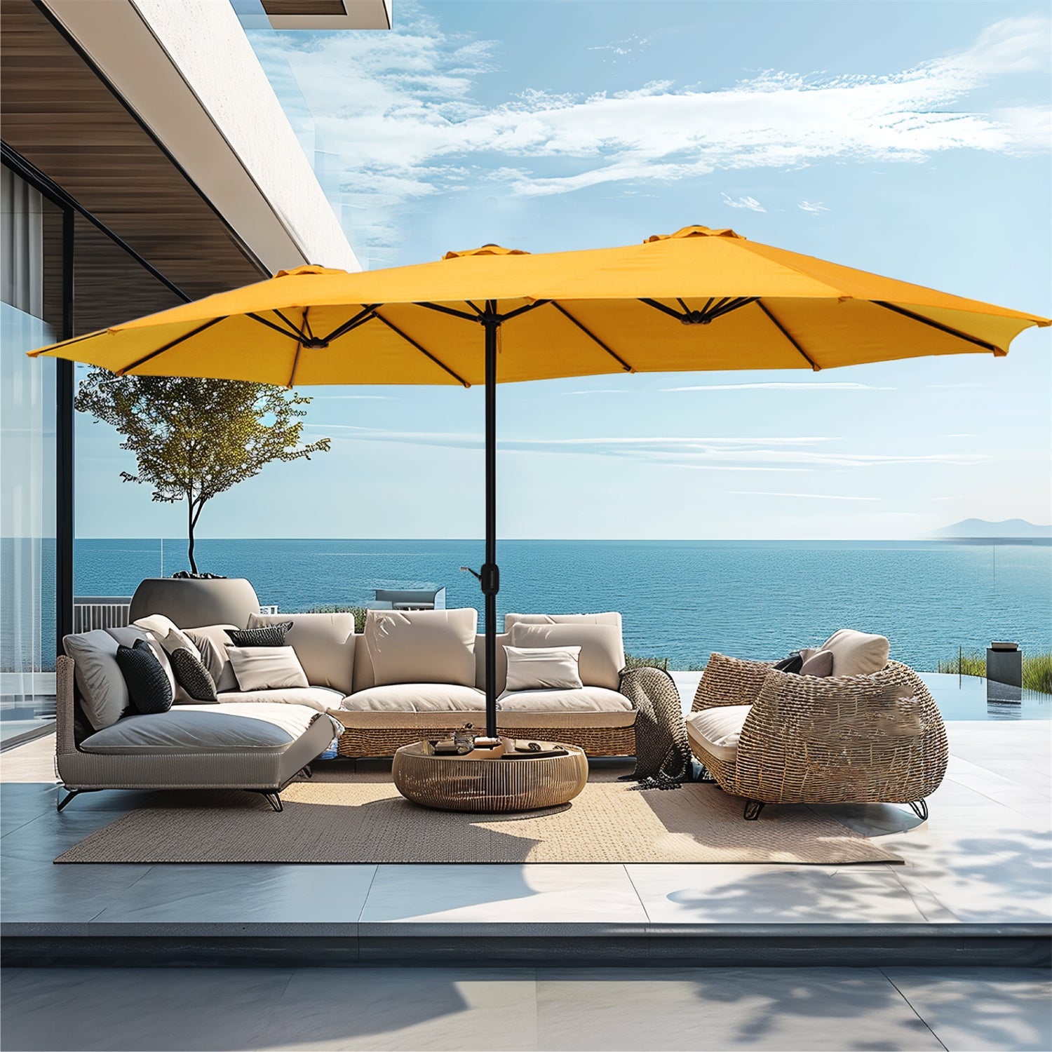15ft Double-Sided Patio Extra Large Twin Umbrella with Base