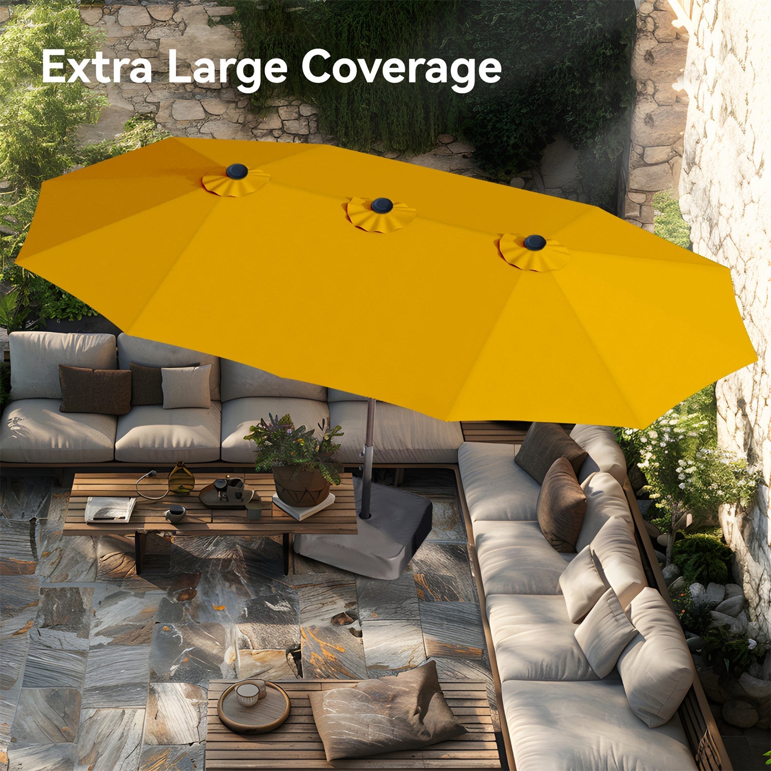 15ft Double-Sided Patio Extra Large Twin Umbrella with Base