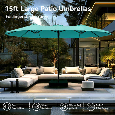 15ft Double-Sided Patio Extra Large Twin Umbrella with Base